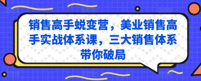 销售高手蜕变营，美业销售高手实战体系课，三大销售体系带你破局-则成副业项目资源站