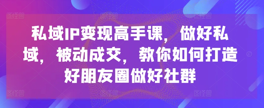 私域IP变现高手课,做好私域,被动成交,教你如何打造好朋友圈做好社群-则成副业项目资源站