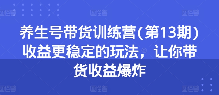 养生号带货训练营(第13期)收益更稳定的玩法，让你带货收益爆炸-则成副业项目资源站