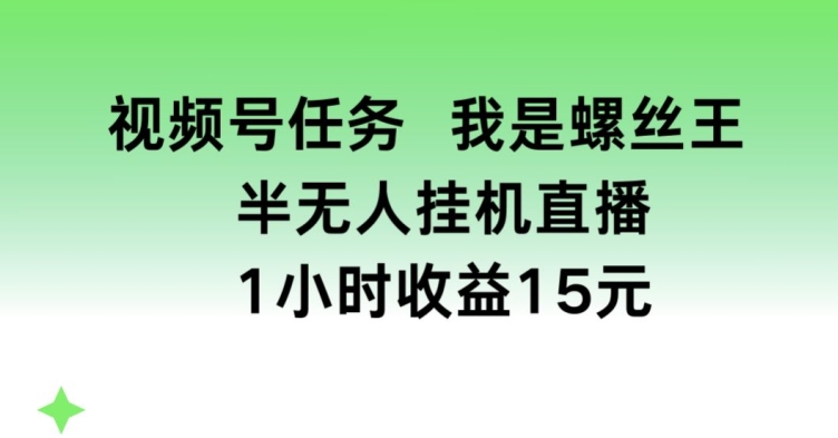视频号任务，我是螺丝王， 半无人挂机1小时收益15元【揭秘】-则成副业项目资源站