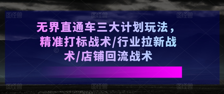 无界直通车三大计划玩法,精准打标战术/行业拉新战术/店铺回流战术-则成副业项目资源站