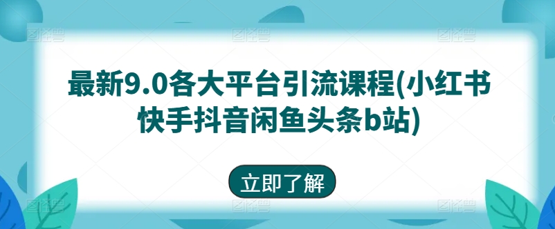 最新9.0各大平台引流课程(小红书快手抖音闲鱼头条b站)-则成副业项目资源站