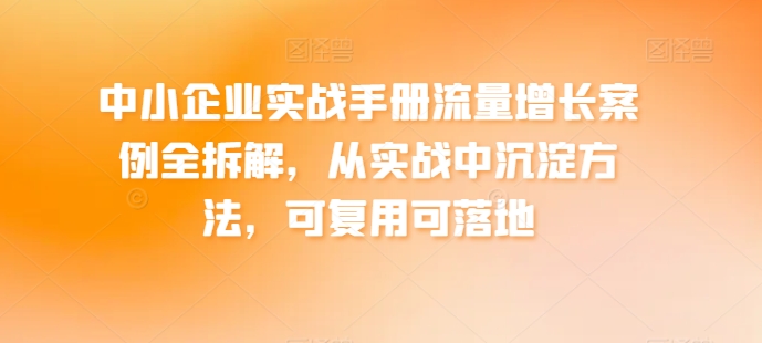 中小企业实战手册流量增长案例全拆解，从实战中沉淀方法，可复用可落地-则成副业项目资源站