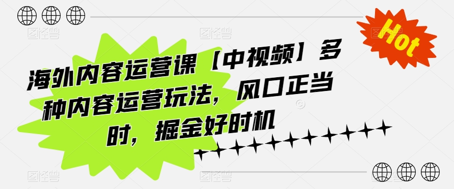 海外内容运营课【中视频】多种内容运营玩法,风口正当时,掘金好时机-则成副业项目资源站