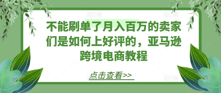 不能刷单了月入百万的卖家们是如何上好评的,亚马逊跨境电商教程-则成副业项目资源站