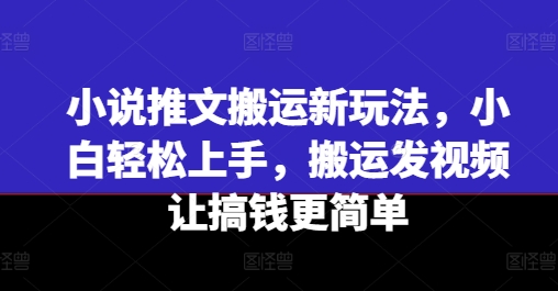 小说推文搬运新玩法，小白轻松上手，搬运发视频让搞钱更简单-则成副业项目资源站
