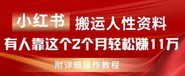 小红书搬运人性资料，有人靠这个2个月轻松赚11w，附教程【揭秘】-则成副业项目资源站