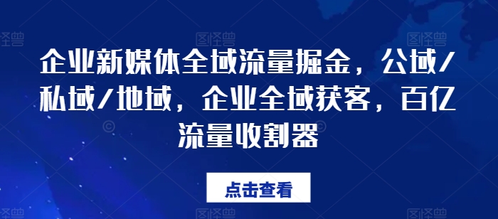 企业新媒体全域流量掘金,公域/私域/地域,企业全域获客,百亿流量收割器-则成副业项目资源站