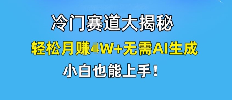 冷门赛道大揭秘,轻松月赚1W+无需AI生成,小白也能上手【揭秘】-则成副业项目资源站