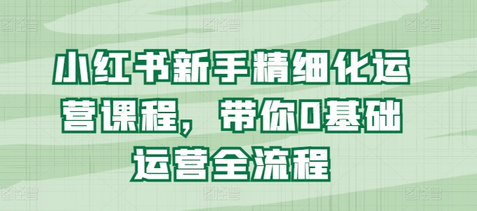 小红书新手精细化运营课程，带你0基础运营全流程-则成副业项目资源站