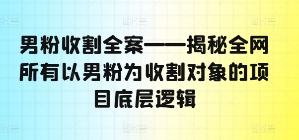 男粉收割全案——揭秘全网所有以男粉为收割对象的项目底层逻辑-则成副业项目资源站