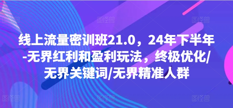 线上流量密训班21.0,24年下半年-无界红利和盈利玩法,终极优化/无界关键词/无界精准人群-则成副业项目资源站