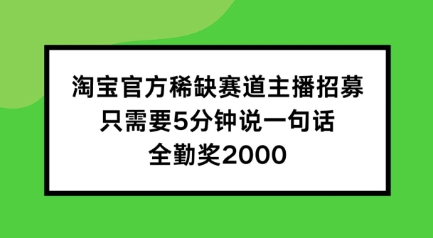 淘宝官方稀缺赛道主播招募 ,只需要5分钟说一句话, 全勤奖2000【揭秘】-则成副业项目资源站