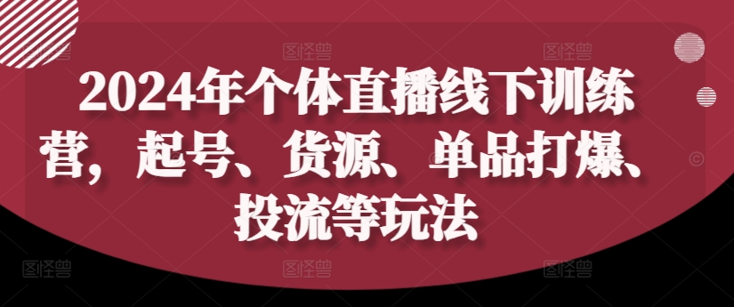 2024年个体直播训练营,起号、货源、单品打爆、投流等玩法-则成副业项目资源站