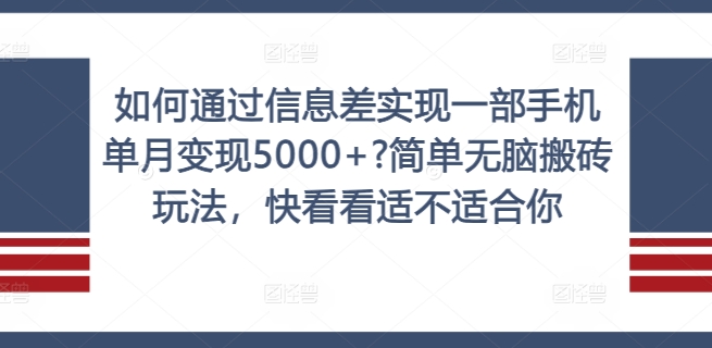 如何通过信息差实现一部手机单月变现5000+?简单无脑搬砖玩法,快看看适不适合你【揭秘】-则成副业项目资源站
