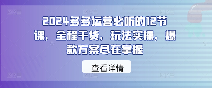 2024多多运营必听的12节课，全程干货，玩法实操，爆款方案尽在掌握-则成副业项目资源站