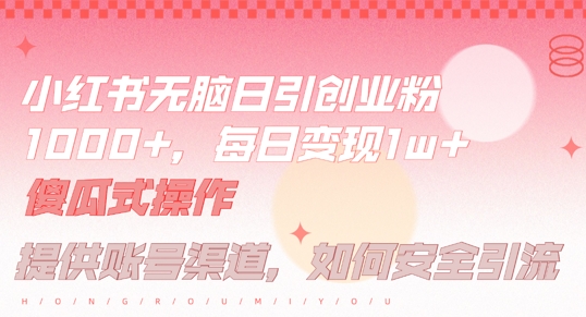 小红书无脑每日引流创业粉500+,小白每天只花半小时,躺赚长尾收益【揭秘】-则成副业项目资源站