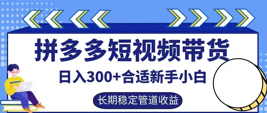 拼多多短视频带货日入300+有长期稳定被动收益,合适新手小白【揭秘】-则成副业项目资源站