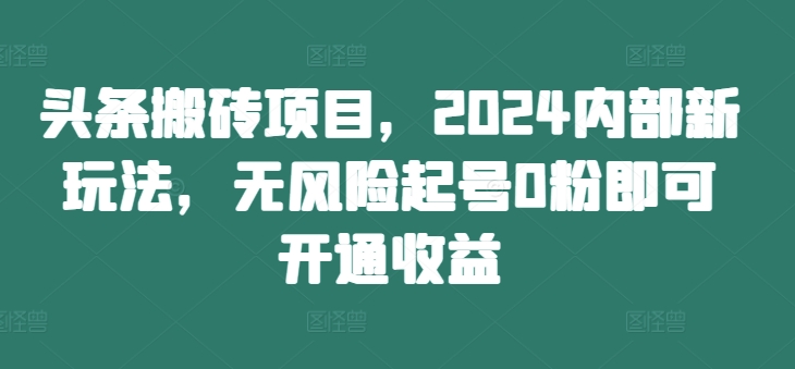 头条搬砖项目,2024内部新玩法,无风险起号0粉即可开通收益-则成副业项目资源站