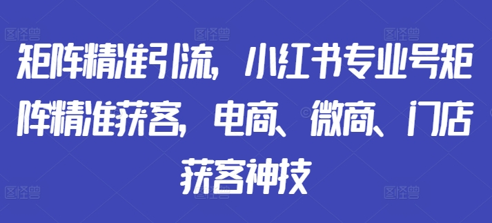 矩阵精准引流，小红书专业号矩阵精准获客，电商、微商、门店获客神技-则成副业项目资源站