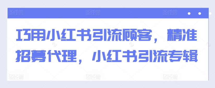 巧用小红书引流顾客,精准招募代理,小红书引流专辑-则成副业项目资源站