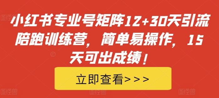 小红书专业号矩阵12+30天引流陪跑训练营，简单易操作，15天可出成绩!-则成副业项目资源站