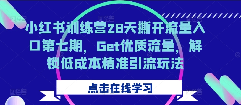 小红书训练营28天撕开流量入口第七期，Get优质流量，解锁低成本精准引流玩法-则成副业项目资源站
