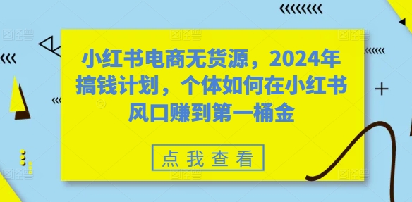 小红书电商无货源，2024年搞钱计划，个体如何在小红书风口赚到第一桶金-则成副业项目资源站