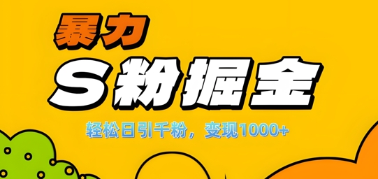 单人单机日引千粉,变现1k+,S粉流量掘金计划攻略【揭秘】-则成副业项目资源站