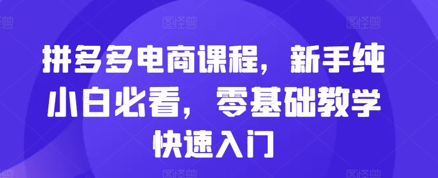 拼多多电商课程,新手纯小白必看,零基础教学快速入门-则成副业项目资源站