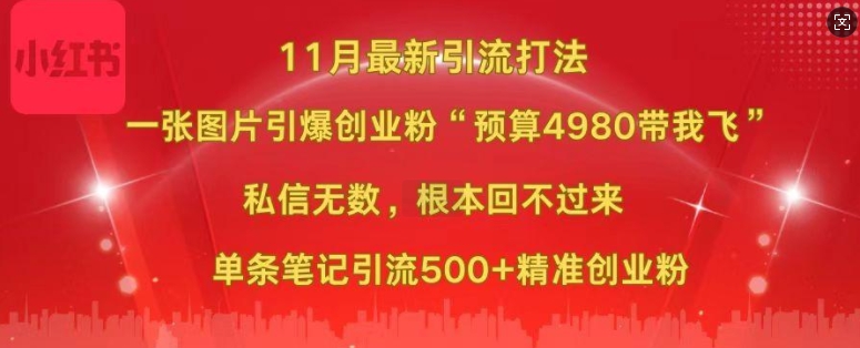 小红书11月最新图片打粉，一张图片引爆创业粉，“预算4980带我飞”，单条引流500+精准创业粉-则成副业项目资源站