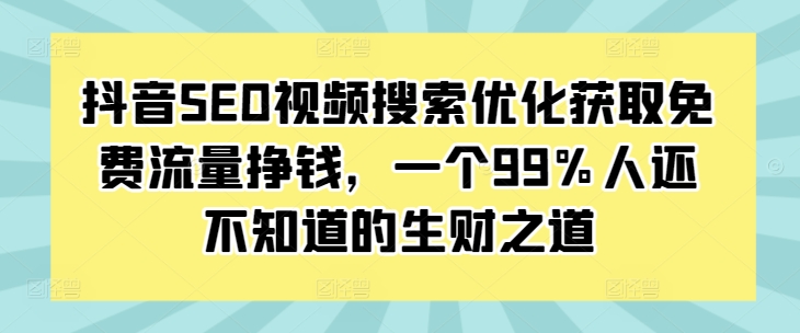 抖音SEO视频搜索优化获取免费流量挣钱，一个99%人还不知道的生财之道-则成副业项目资源站