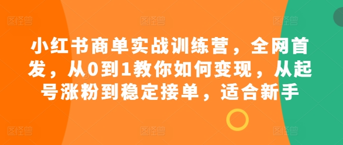 小红书商单实战训练营，全网首发，从0到1教你如何变现，从起号涨粉到稳定接单，适合新手-则成副业项目资源站