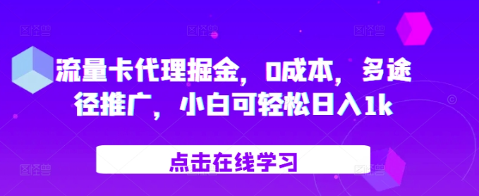 流量卡代理掘金，0成本，多途径推广，小白可轻松日入1k-则成副业项目资源站