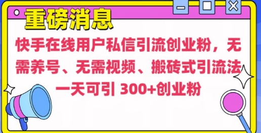快手最新引流创业粉方法，无需养号、无需视频、搬砖式引流法【揭秘】-则成副业项目资源站