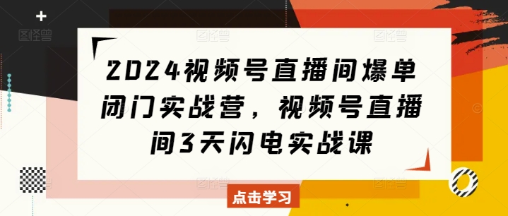 2024视频号直播间爆单闭门实战营，视频号直播间3天闪电实战课-则成副业项目资源站