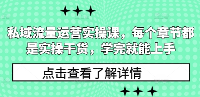 私域流量运营实操课,每个章节都是实操干货,学完就能上手-则成副业项目资源站