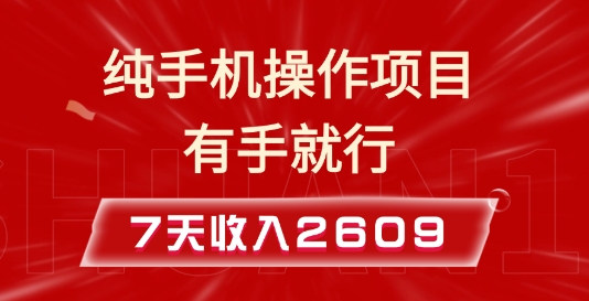 纯手机操作的小项目,有手就能做,7天收入2609+实操教程【揭秘】-则成副业项目资源站