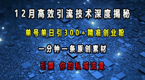 最新高效引流技术深度揭秘 ,单号单日引300+精准创业粉,一分钟一条原创素材,引爆你的私域流量-则成副业项目资源站