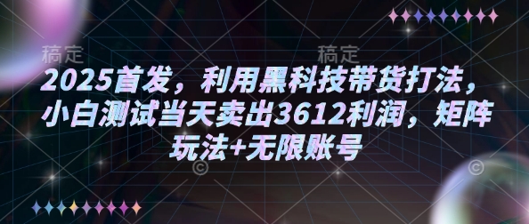 2025首发,利用黑科技带货打法,小白测试当天卖出3612利润,矩阵玩法+无限账号【揭秘】-则成副业项目资源站