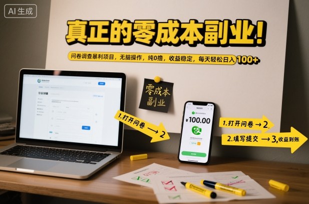 真正的零成本副业！问卷调查暴利项目，无脑操作，纯0撸，收益稳定，每天轻松日入100+【揭秘】-则成副业项目资源站