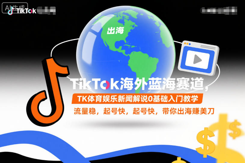 TikTok海外蓝海赛道，TK体育娱乐新闻解说0基础入门教学，流量稳，起号快，带你出海賺美刀-则成副业项目资源站