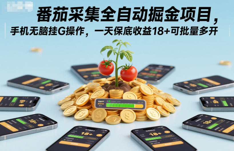 番茄采集全自动掘金项目，手机无脑挂G操作，一天保底收益18+可批量多开【揭秘】-则成副业项目资源站
