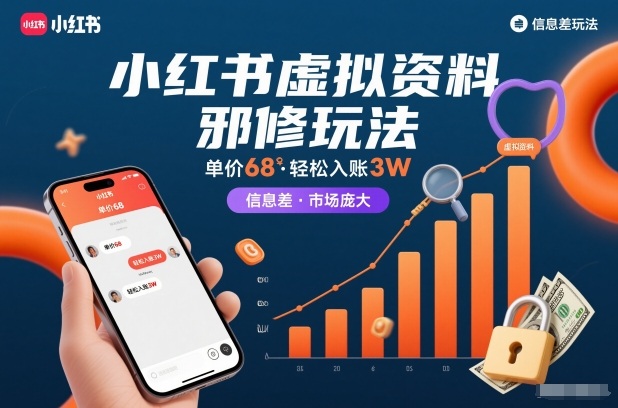 小红书虚拟资料邪修玩法，单价68，轻松入账3W，信息差玩法，市场庞大-则成副业项目资源站