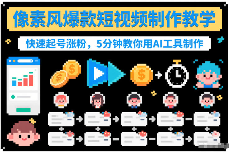 像素风爆款短视频制作教学，快速起号涨粉，5分钟教你用AI工具制作-则成副业项目资源站
