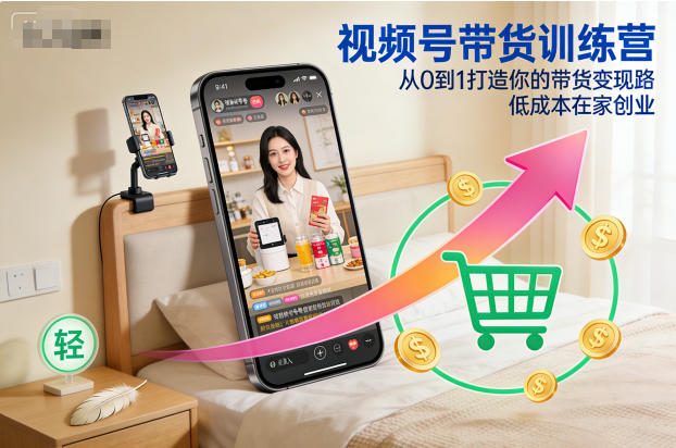 视频号带货训练营，从0到1打造你的带货变现路，低成本在家创业-则成副业项目资源站