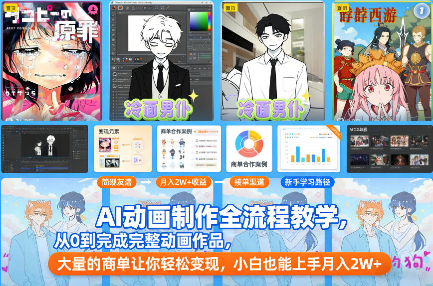 AI动画制作全流程教学，从0到完成完整动画作品，大量的商单让你轻松变现，小白也能上手月入2W+-则成副业项目资源站