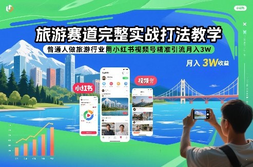 旅游赛道完整实战打法教学，普通人做旅游行业用小红书视频号精准引流月入3W-则成副业项目资源站