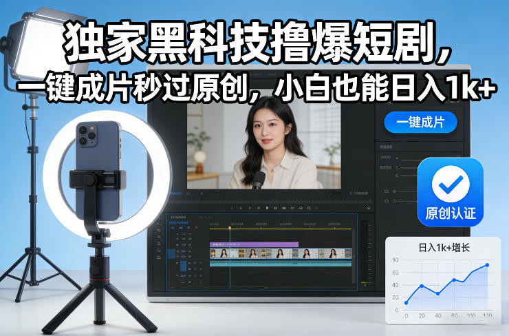 独家黑科技撸爆短剧，一键成片秒过原创，小白也能日入1k+【揭秘】-则成副业项目资源站
