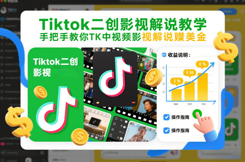 Tiktok二创影视解说教学，手把手教你TK中视频影视解说賺美金（更新26年1月）-则成副业项目资源站